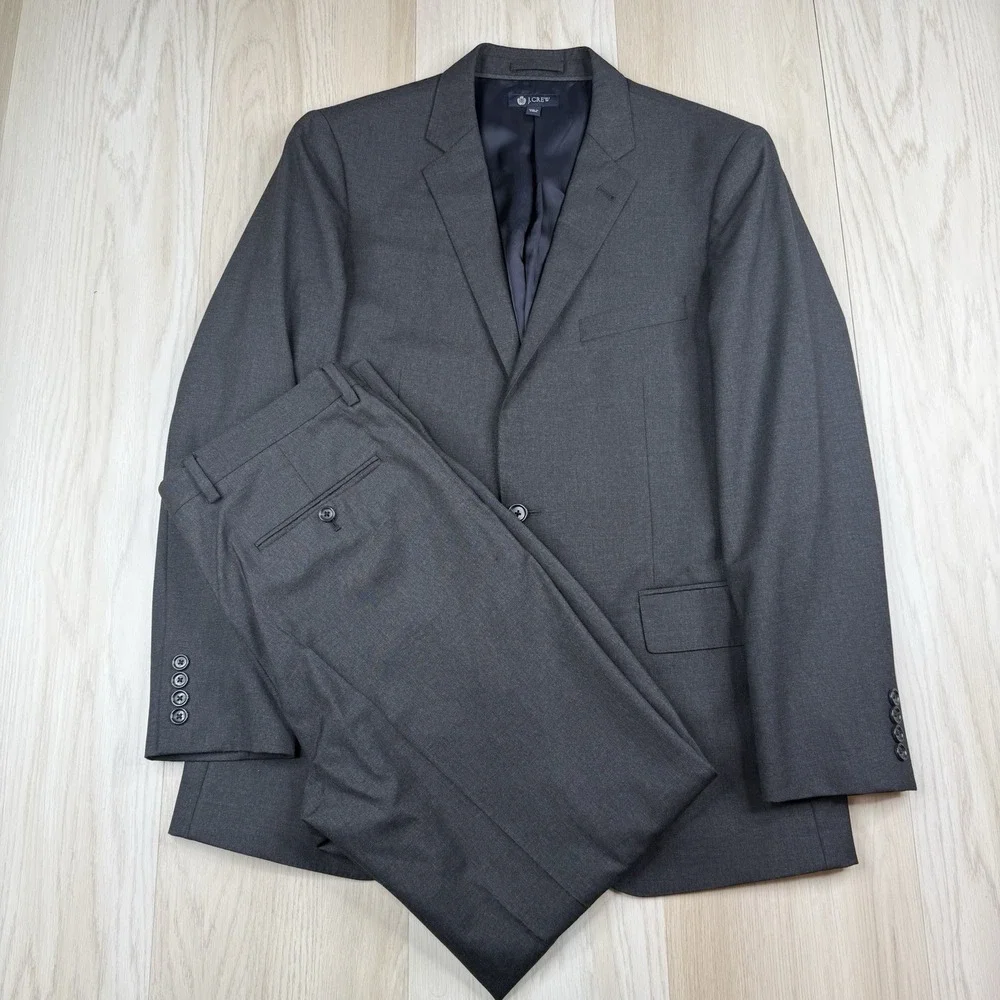 J Crew Aldridge Loro Piana Italian Super 120s Wool 2 Pc Gray Mens Size 42R 34x31